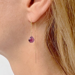 Amethyst Earrings Dangle, Amethyst Jewelry, Dainty Gold Amethyst Earrings, February Birthstone Earrings,  Amethyst Drop Thread Earrings