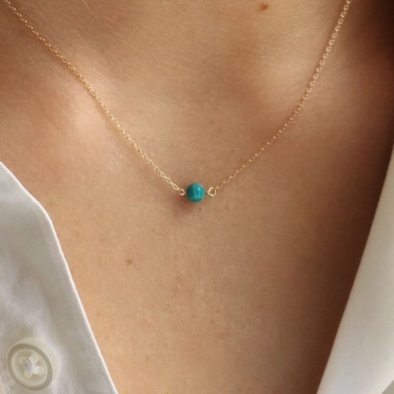 Tiny Turquoise Necklace, Turquoise Jewelry, Turquoise Necklace Bead, December Birthstone Necklace image 5