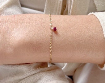 Genuine Ruby Bracelet, Natural Ruby Jewelry, July Birthstone Bracelet, Dainty Gold Bracelet