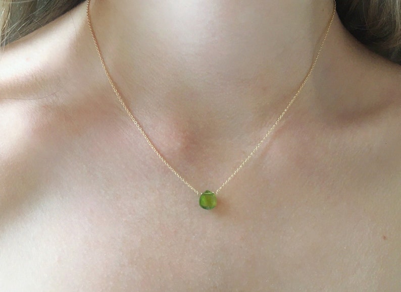 Dainty Peridot Necklace, Geniune Peridot Jewelry, August Birthstone Necklace in Gold, Rose Gold or Silver, Necklace for Her image 1