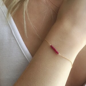 Gold Ruby Bracelet, July Birthstone Jewelry, Minimalist Bracelet, Dainty Bracelet, Bridesmaid Gift image 2