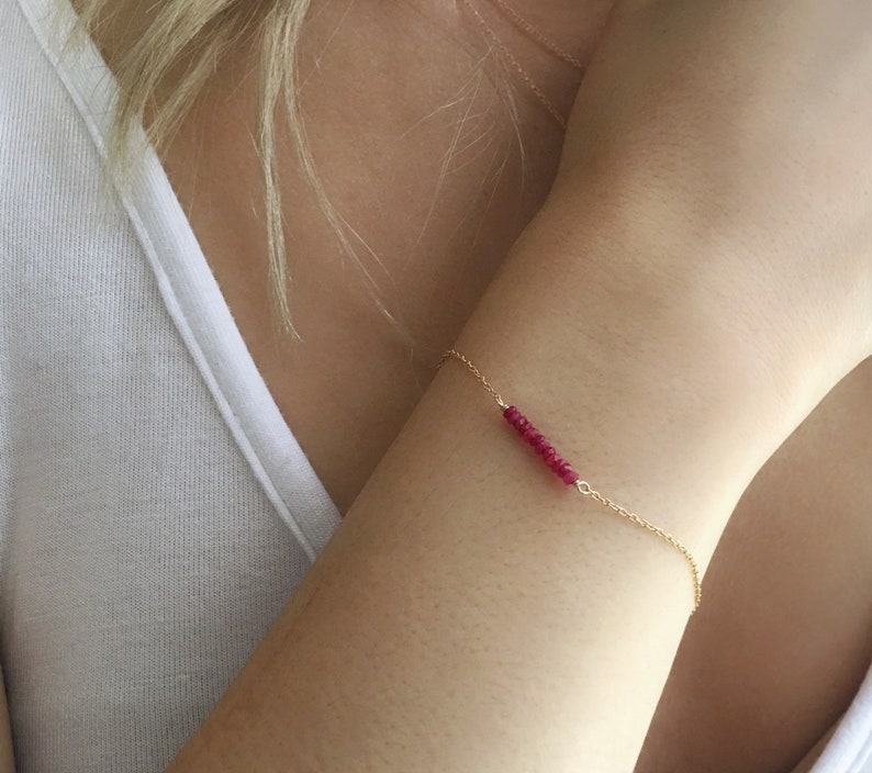 Gold Ruby Bracelet, July Birthstone Jewelry, Minimalist Bracelet, Dainty Bracelet, Bridesmaid Gift image 2