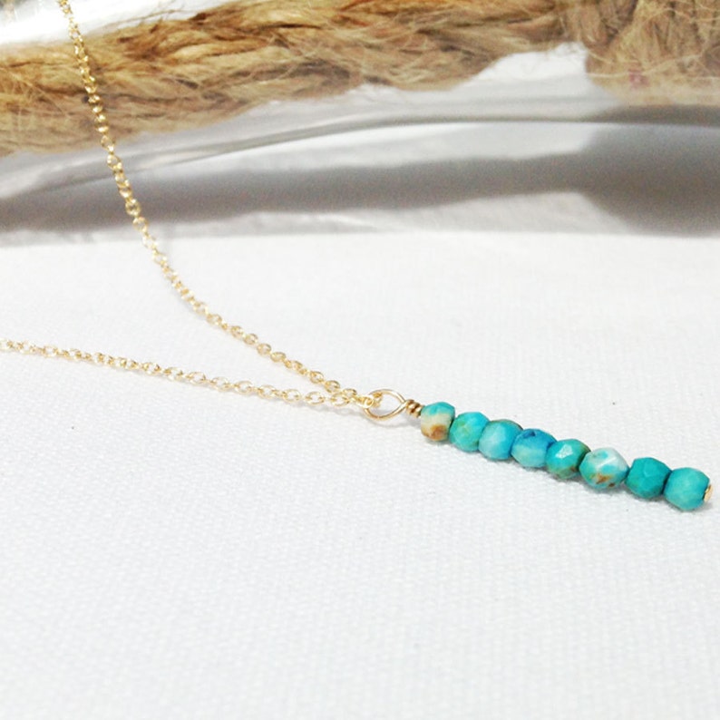Turquoise Necklace Vertical Bar Necklace Hanging Gem Etsy