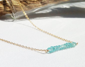 Collar de apatita - Collar de apatita dorada - Collar de barra - Oro de 14k - Collar delicado