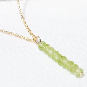 Peridot Necklace Bar Necklace Vertical Bar Necklace Hanging Gem Necklace 14k gold filled Dainty Necklace image 3