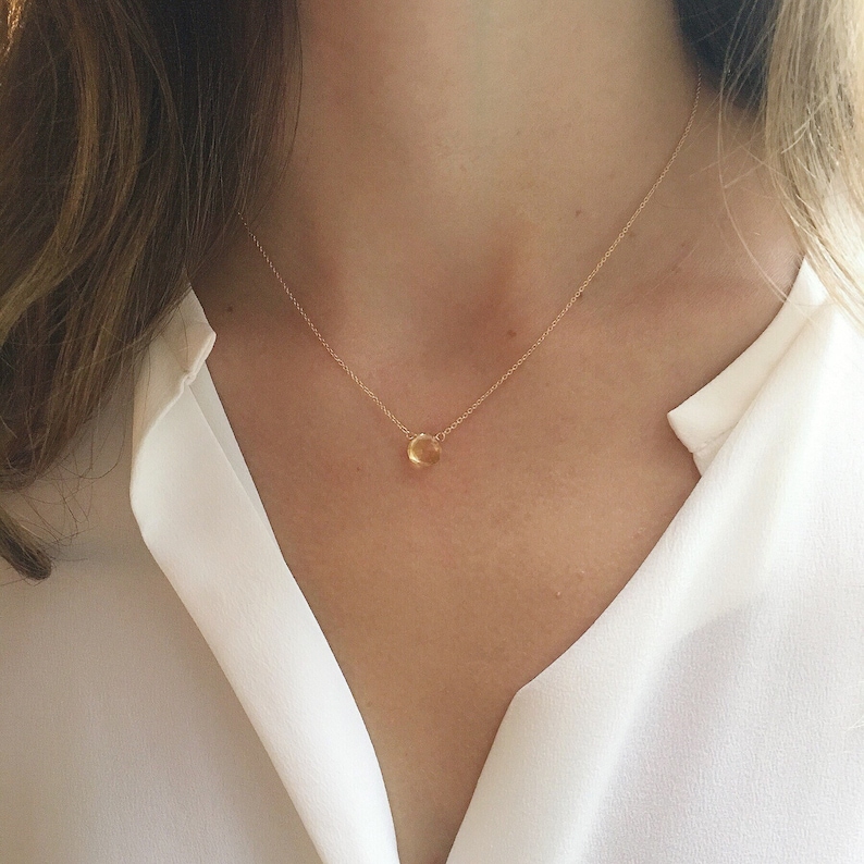 Minimalist Citrine Necklace, November Birthstone Necklace, Gold Citrine Jewelry, Simple Necklace image 1