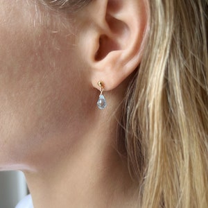 Aquamarine Stud Earrings, Aquamarine Jewelry, Gold Aquamarine Earrings, Dainty Earrings Dangle image 1