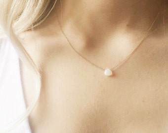 Dainty White Opal Necklace, October Birthstone Jewelry, Gold, Rose Gold, Silver Minimalist Necklace. Personalized Gemstone Gift for Her