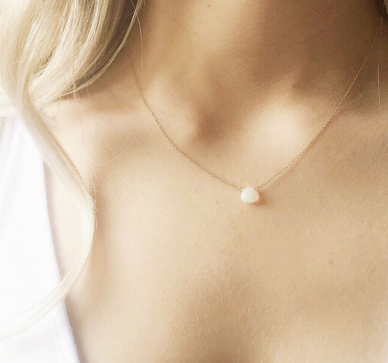 Gold Opal Necklace, White Opal Jewerly, Dainty Opal Jewelry for Women, October Birthstone Necklace, Gemstone Necklace image 1