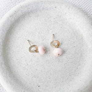 Opal Stud Earrings, Pink Opal Earrings, October Birthstone Earrings, Gold Stud Earrings for Women image 7