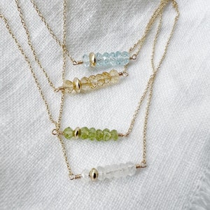 Dainty Beaded Necklace, Beaded Gemstone Necklace, Gemstone Bar Necklace