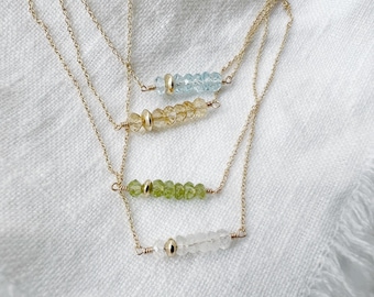 Dainty Beaded Necklace, Beaded Gemstone Necklace, Gemstone Bar Necklace