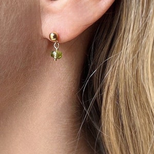 Peridot Birthstone Earrings for Mom, Gold Stud Earrings for Women, Dainty Peridot Earrings, Peridot Stud Earrings, Minimalist Earrings image 2