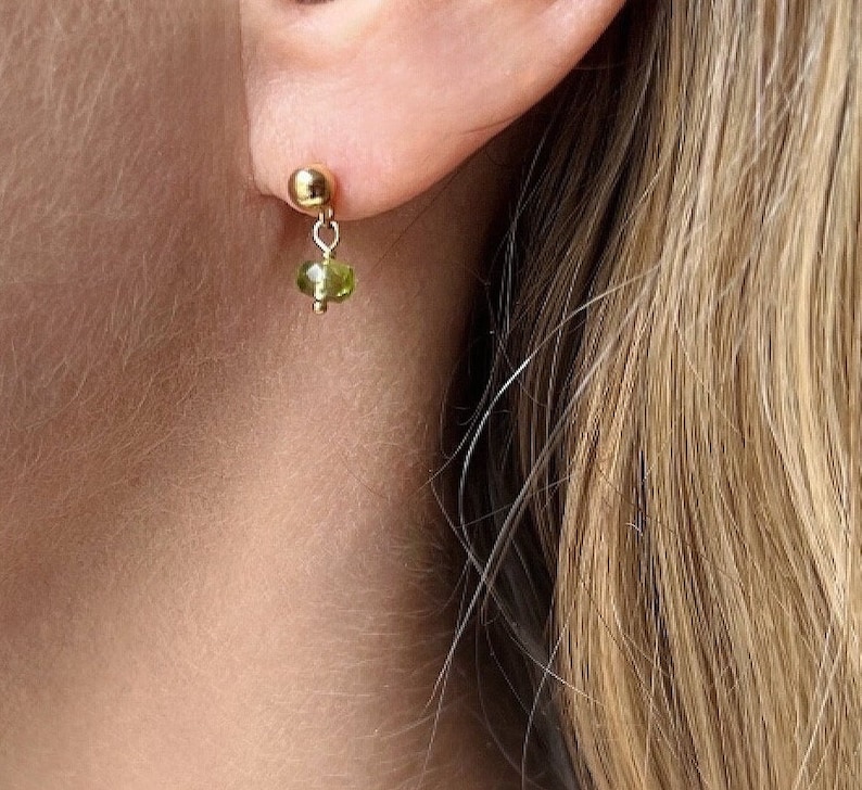 Peridot Birthstone Earrings for Mom, Gold Stud Earrings for Women, Dainty Peridot Earrings, Peridot Stud Earrings, Minimalist Earrings image 2