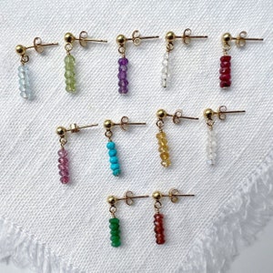 Birthstone Earrings for Mom, Gold Stud Earrings for Women, Gemstone Stud Earrings, Minimalist Earrings