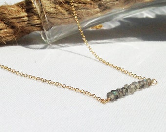 Labradorite Necklace - Gold Labradorite Necklace - Bar Necklace - horizontal bar