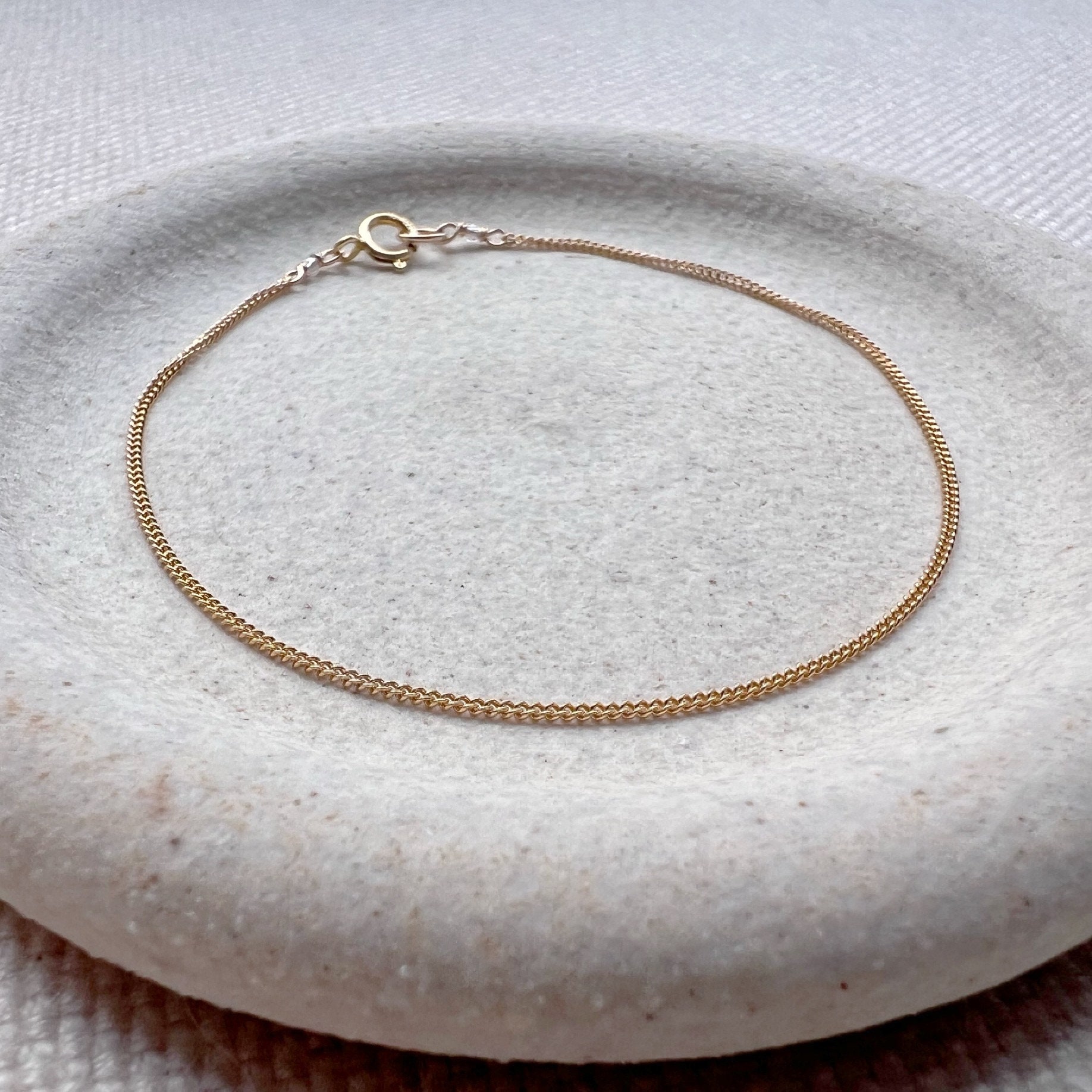Dainty Chain Bracelet, Curb Chain Bracelet, Gold Curb Chain 