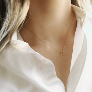 Crescent Moon Necklace, Celestial Necklace, Moon Jewelry for Women, Dainty Gold Charm Necklace image 7