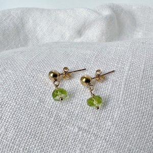 Peridot Birthstone Earrings for Mom, Gold Stud Earrings for Women, Dainty Peridot Earrings, Peridot Stud Earrings, Minimalist Earrings image 1
