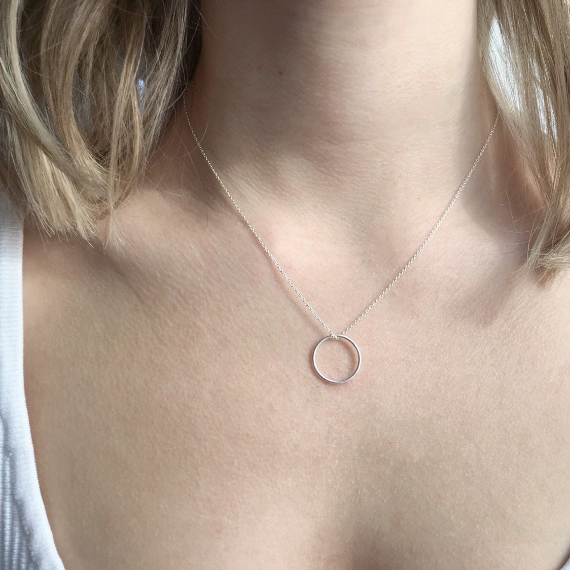 Silver Circle Necklace Sterling Silver Simple Silver Necklace
