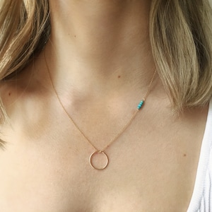 December Birthstone Necklace, Gold Turquoise Necklace with a Circle, Turquoise Jewelry,  Layered Necklace, Dainty Necklace, Beaded Necklace