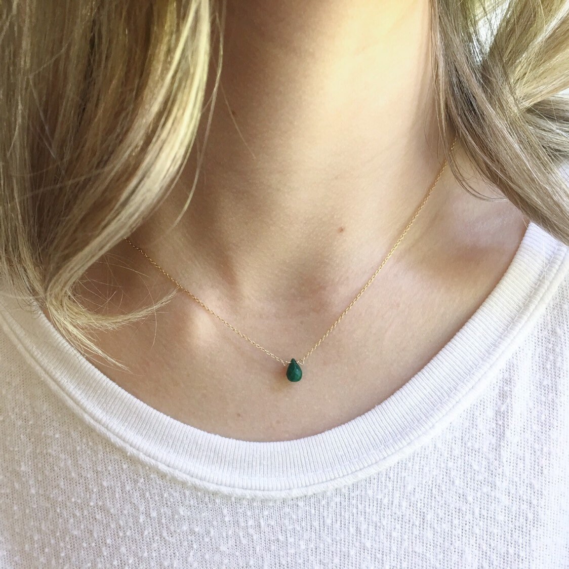 Genuine Emerald Necklace Gold Emerald 