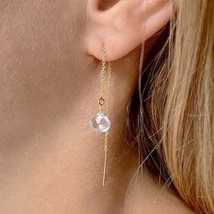 Aquamarine Earrings, Aquamarine Dangle Earrings, Dainty Gold Aquamarine Jewelry, March Birthstone Earrings, Thread Earrings
