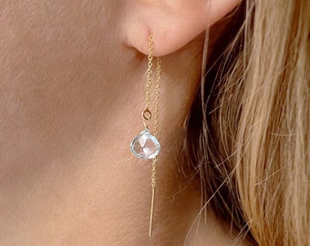 Aquamarine Earrings, Aquamarine Dangle Earrings, Dainty Gold Aquamarine Jewelry, March Birthstone Earrings, Thread Earrings