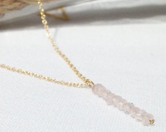 Rose Quartz Bar Necklace - Vertical Bar Necklace - Hanging Gem Necklace -14k gold filled - Pink Stone - Dainty Necklace