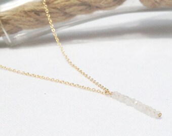 Moonstone Necklace - Vertical Bar Necklace - Hanging Gem Necklace - June Birthstone - 14k gold filled - Gem Bar