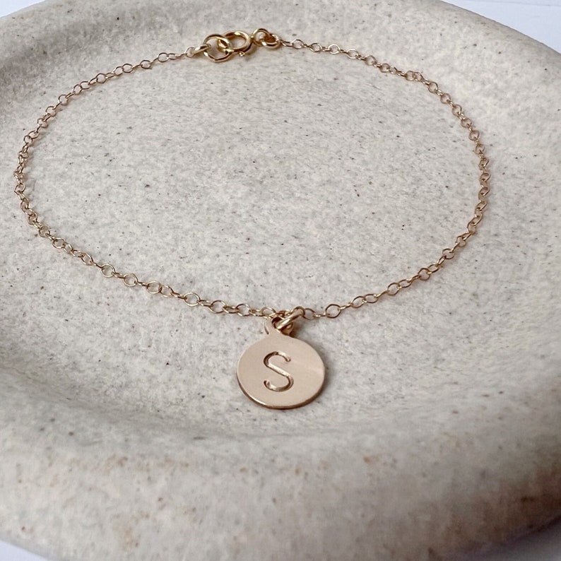 Gold Initial Bracelet, Dainty Initial Bracelet, Tiny Personalized Disc Bracelet image 6