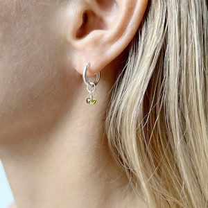 Peridot Hoop Earrings, Peridot Earrings, Birthstone Earrings for Mom, Silver Hoop Earrings, Dainty Earrings, August Birthstone Jewelry image 2