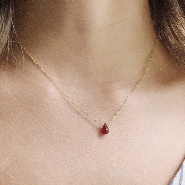 Dainty Ruby Necklace, Ruby Birthstone Jewelry, Genuine Ruby Necklace, July Birthstone Necklace