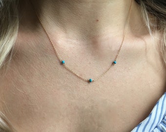 Colar de turquesa, Colar de turquesa dourado, Colar delicado, Colar com pedra de nascimento, Colar minimalista, Colar delicado, Colar em camadas