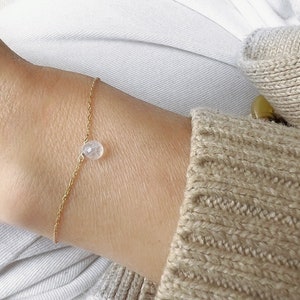 Gold Moonstone Bracelet, Dainty Moonstone Bracelet, June Birthstone, Tiny Gemstone, White Moonstone
