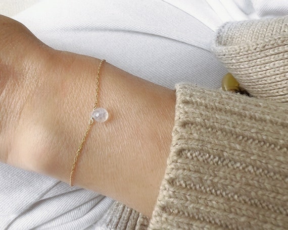 Gold Moonstone Bracelet, Dainty Moonstone Bracelet, June Birthstone, Tiny Gemstone, White Moonstone