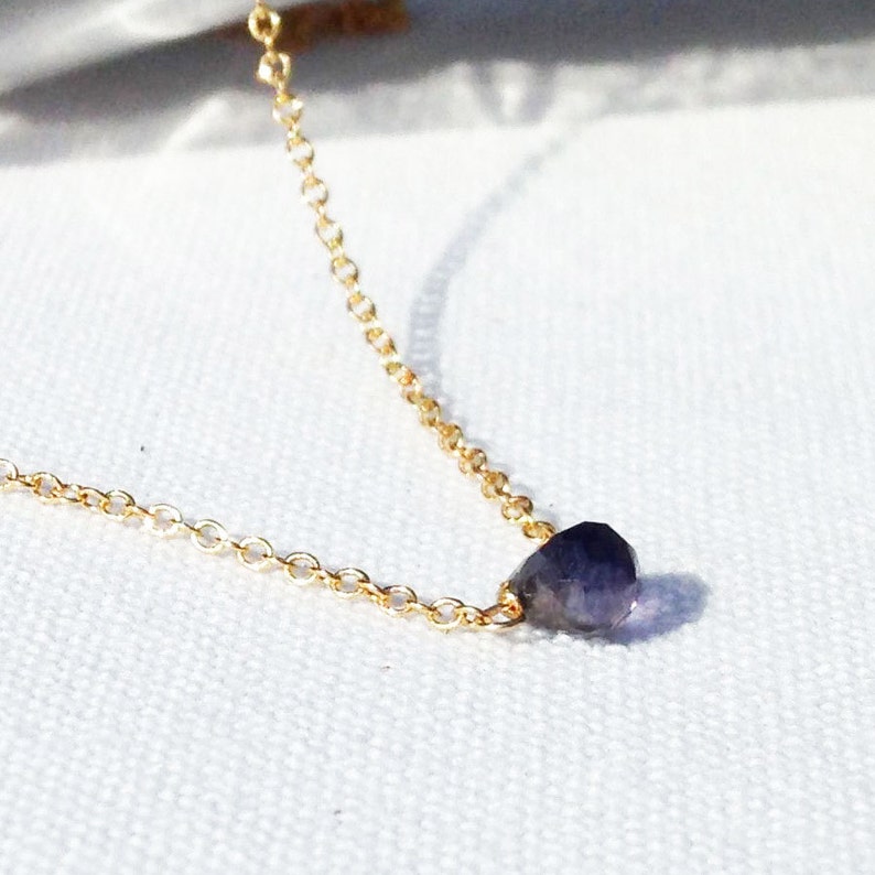 Gold Iolite Necklace Water Sapphire September Birthstone Purple Blue Stone Dainty Necklace Short Necklace image 2