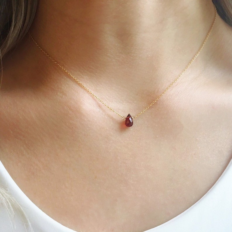 Minimalist Garnet Necklace, Dainty Garnet Jewelry, January Birthstone Necklace, Gift for Wife, Gift for Girlfirend image 1