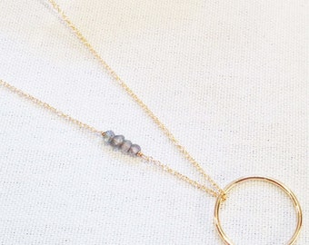 Labradorite Necklace - Circle Necklace - Gold Filled Labradorite Necklace -Tiny gemstone