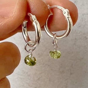 Peridot Hoop Earrings, Peridot Earrings, Birthstone Earrings for Mom, Silver Hoop Earrings, Dainty Earrings, August Birthstone Jewelry image 1