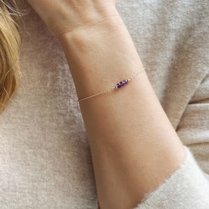 Amethyst Bracelet for Women, Amethyst Jewelry, February Birthstone Bracelet, Dainty Gold Bracelet, Minimalist Bracelet, Gemstone Bracelet