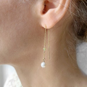 Peridot and Pearl Earrings, Hanging Pearl Earrings, Pearl Drop Earrings, August Birthstone Earrings, Peridot Drop Earrings