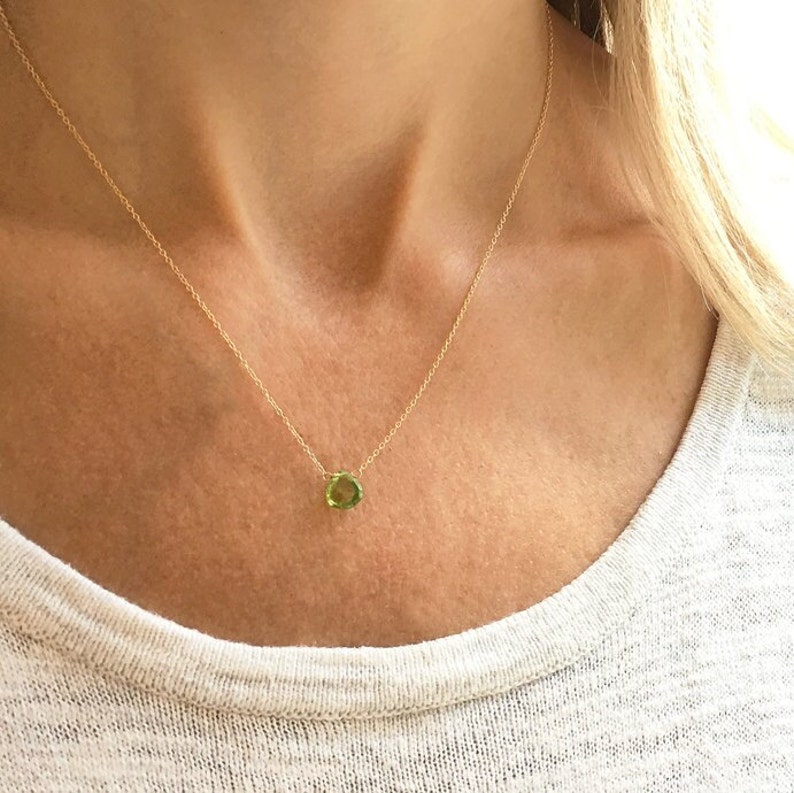 Dainty Peridot Necklace, Geniune Peridot Jewelry, August Birthstone Necklace in Gold, Rose Gold or Silver, Necklace for Her image 7