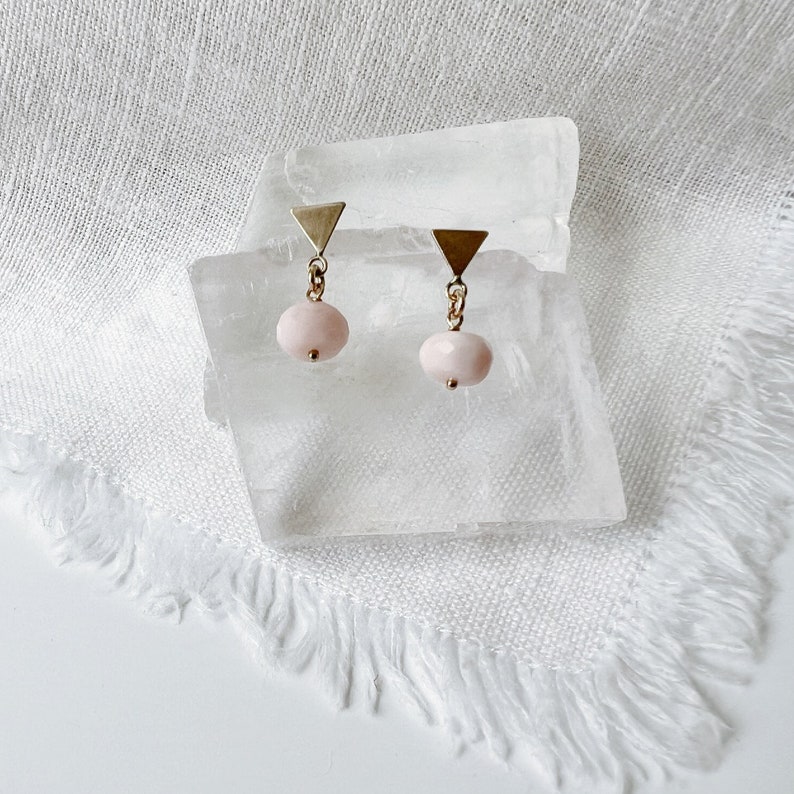 Opal Stud Earrings, Pink Opal Earrings, October Birthstone Earrings, Gold Stud Earrings for Women image 6