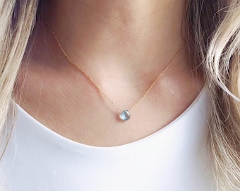 Blue Topaz Necklace, Swiss Blue Topaz Necklace, Simple Gemstone Necklace, Dainty Necklace, Gift For Her