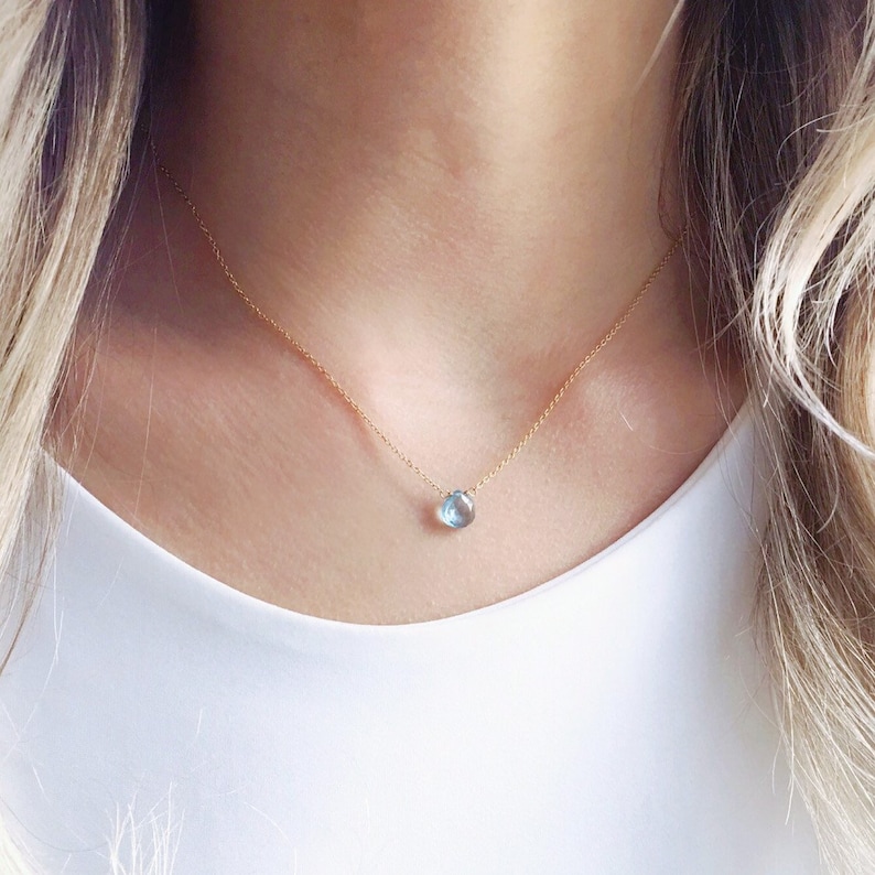Blue Topaz Necklace, Swiss Blue Topaz Necklace, Simple Gemstone Necklace, Dainty Necklace, Gift For Her image 1