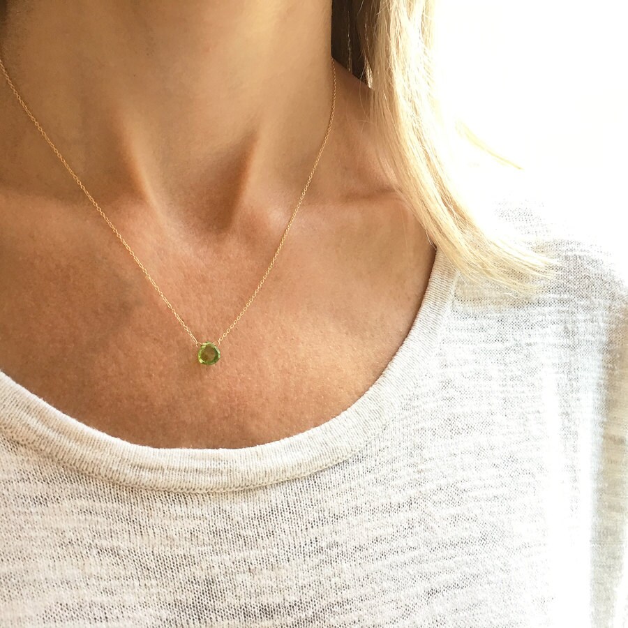 LADIES AUGUST PERIDOT BIRTHSTONE NECKLACE PENDANT STERLING SILVER 925 //ROSE GOLD