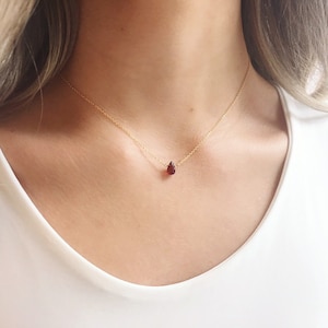 Minimalist Garnet Necklace, Dainty Garnet Jewelry, January Birthstone Necklace, Gift for Wife, Gift for Girlfirend image 2