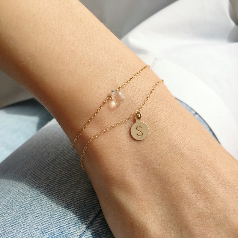 Gold Initial Bracelet, Dainty Initial Bracelet, Tiny Personalized Disc Bracelet image 4