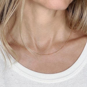 Satellite Necklace, Gold Beaded Necklace, Dainty Chain Necklace, Layering Necklace, 14k Gold Chain Necklace, Dainty Silver Necklace